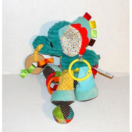 Doudou Éléphant Bleu D'activités Infantino Peluche Bkids Grelot