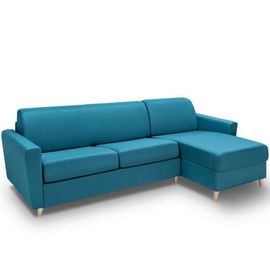 Canapé D'angle Virgola Convertible Express 140 Cm Matelas 16 Cm Tissu Bleu Turquoise