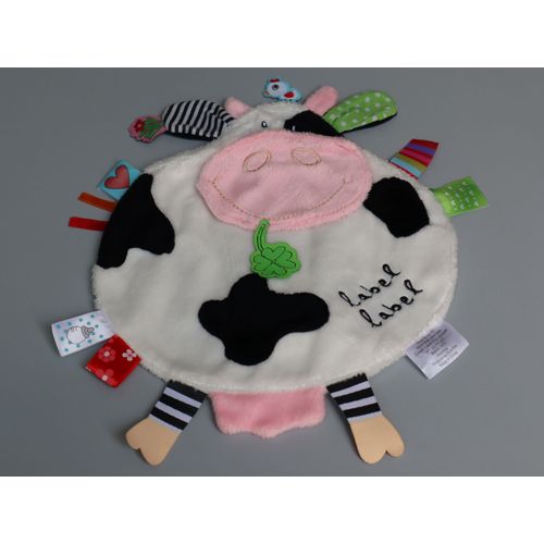 Doudou Vache Plat Blanc Noir Étiquettes Label Label