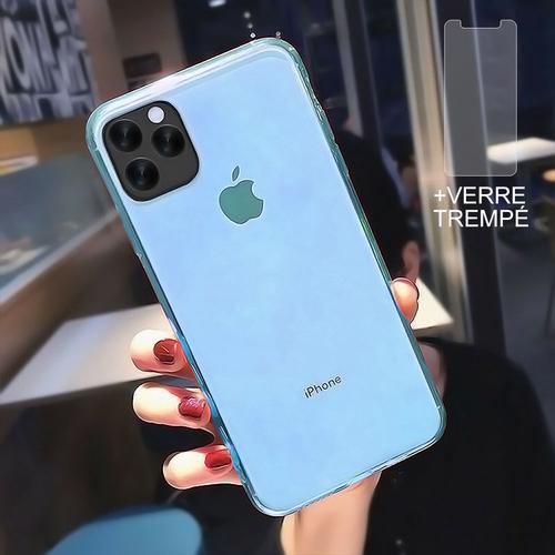 Coque Iphone 12 Pro Max + Verre Trempé Protection Écran,Souple Silicone Étui Protecteur Bumper Clair Bleu