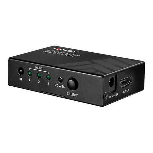 Lindy 3 Port HDMI 18G Switch - Commutateur vidéo/audio - 3 x HDMI - de bureau