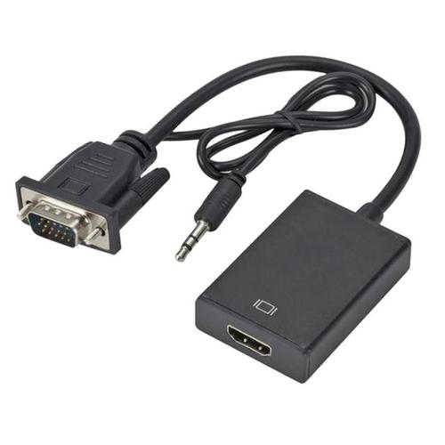 Adaptateur de convertisseur de cable VGA male vers HDMI, sortie 1080P HD + Audio TV AV HDTV, 1080P HD-noir