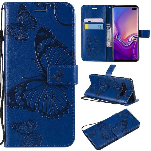 Étui Pour Samsung Galaxy S10 Plus Cuir Pu Flip Kickband Avec Support De Fente Pour Carte Couverture Antichoc Couverture Magnétique - Bleu