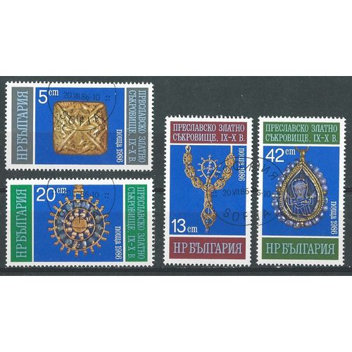 Timbres Bulgarie Oblitérés Série Sur Le Trésor D'or De Preslav 1986 N° 3017 À 3019 Et 3021