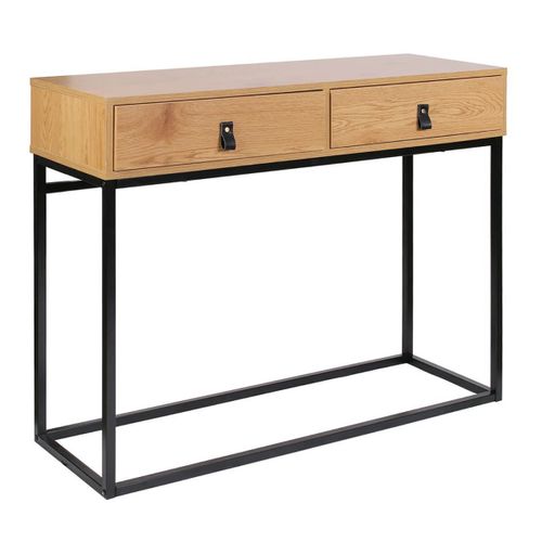 Abril - Console 2 Tiroirs Aspect Bois Et Pieds Métal