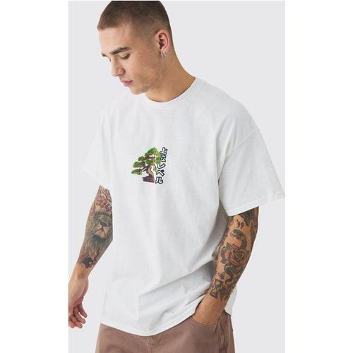 Oversized Extended Neck Tree Graphic T-Shirt Homme - Blanc - M, Blanc