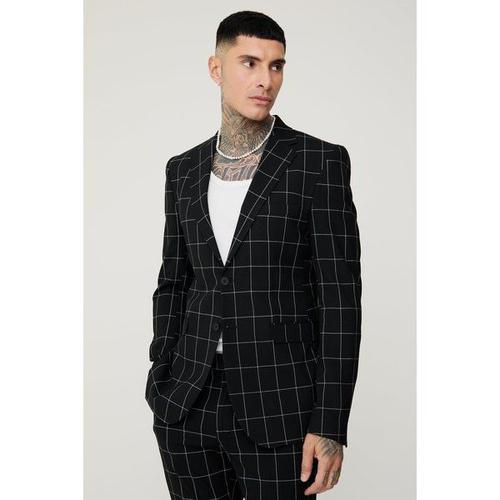 Tall Window Pane Check Skinny Fit Blazer Homme - Noir - 40, Noir