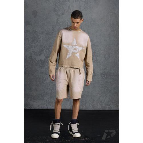 Loose Fit Jersey Shorts With Distressing Homme - Taupe - S, Taupe