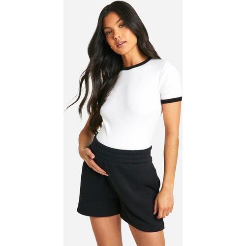 Maternity Ribbed Contrast Binding T-Shirt - Blanc - 16