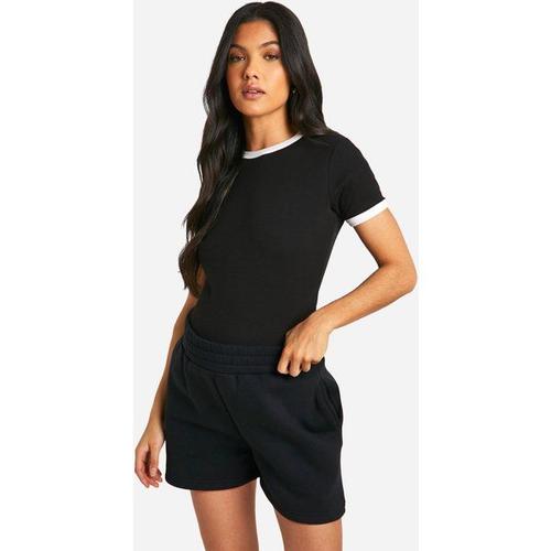 Maternity Ribbed Contrast Binding T-Shirt - Noir - 12