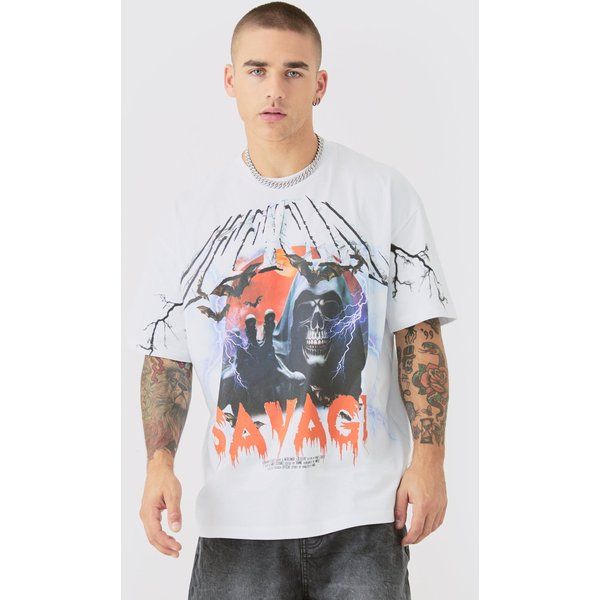 Oversized Extended Neck Large Back Graphic T-Shirt Homme - Blanc - M, Blanc