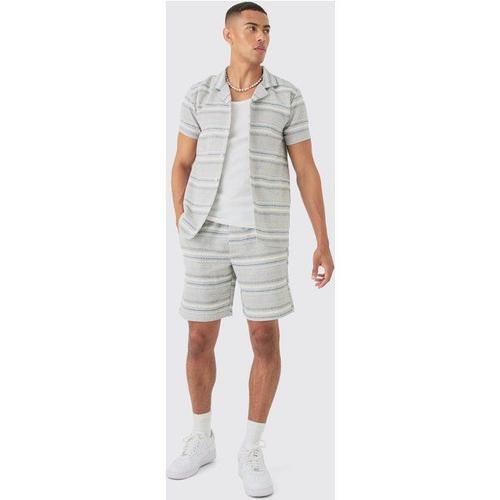 Short Sleeve Textured Stripe Shirt & Short Homme - Gris - Xl, Gris