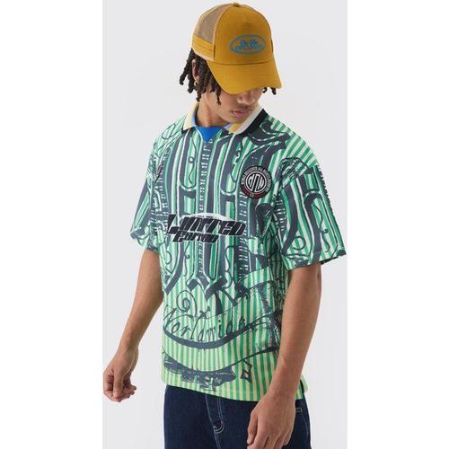 Oversized Striped Applique Football T-Shirt Homme - Vert - S, Vert