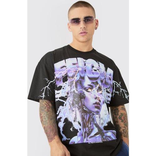 Oversized Extended Neck Official Large Graphic T-Shirt Homme - Noir - Xl, Noir