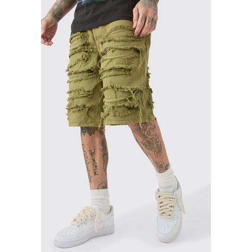 Tall Distressed Twill Overdyed Shorts In Khaki Homme - Kaki - 30, Kaki