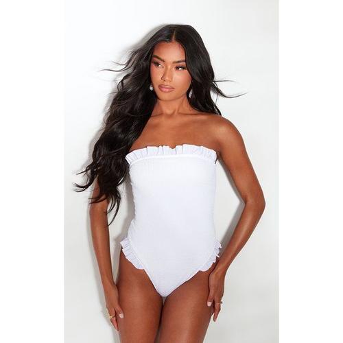 Maillot De Bain Bustier Blanc À Volants, 42