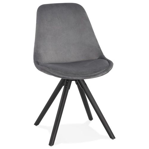Chaise Vintage 'ricky' En Velours Gris Et Pieds En Bois Noir