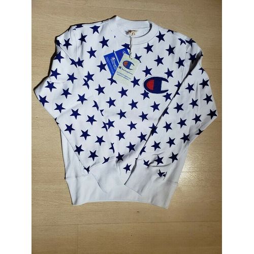 Hoodie Pull Shirt Sweat Shirt Champion Blanc Bleu Etoiles Stars Taille S Small