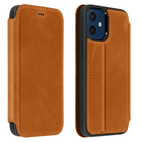 Étui Iphone 12 Mini Cuir Porte-Carte Fonction Support Vidéo Akashi Marron