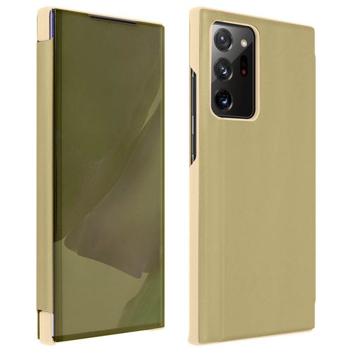 Housse Samsung Galaxy Note 20 Ultra Clapet Translucide Miroir Support Vidéo Or