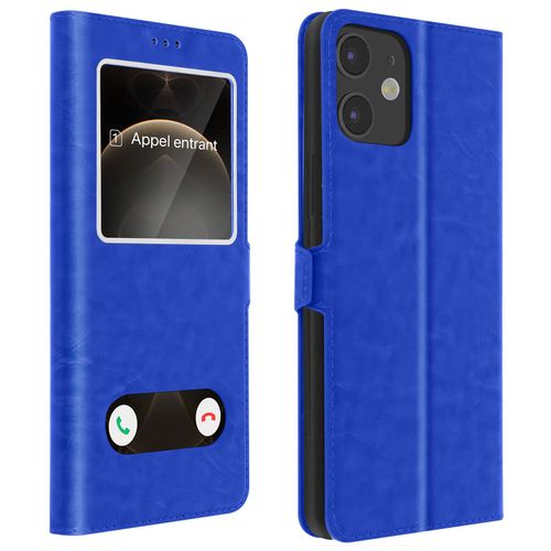 Housse Apple Iphone 12 Mini Étui Intégral Double Fenêtre Support Vidéo Bleu