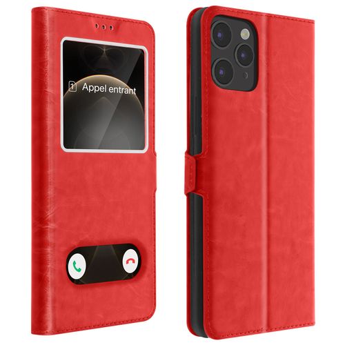 Housse Apple Iphone 12 / 12 Pro Étui Intégral Double Fenêtre Support Vidéo Rouge