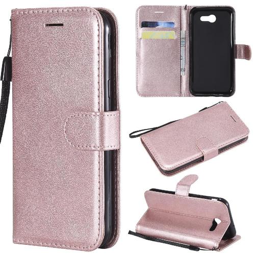 Flip Étui Pour Samsung Galaxy J3 2017 Étui De Téléphone Portefeuille D'affaires Avec Fente Pour Carte Cuir De Haute Qualité Couleur Solide Classique - Couleur Rose