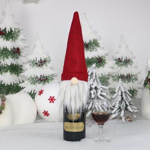 Couverture de bouteille de vin pour père noël, décorations de noël, tricot chapeau de noël, casquette de bouteille de vin à barbe pour décor de dîner de noël