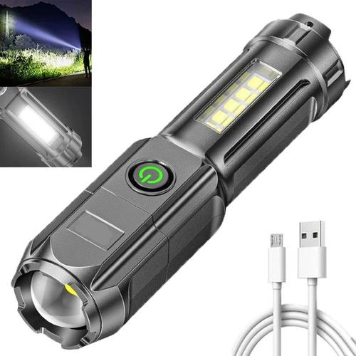 Lampe De Poche Puissante Et Lumineuse À Led, Rechargeable Par Usb, Zoomable, Avec Technologie Cob, Tactique, Torche D'extérieur, Pour Camping Et Randonnée