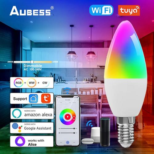 Minuterie d'ampoule intelligente Tuya E14, luminosité réglable, commande vocale ci-après, lampe elabra avec Alexa, Google Home, Alice, 5W