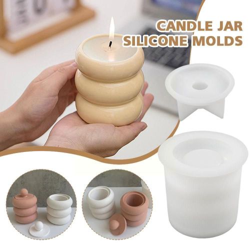 Moules En Silicone Pour Pot De Bougie Bricolage Avec Couvercle, Rangement Rond, Moule Minimaliste, Boîte De Décoration Intérieure, Récipient En Béton, Plâtre De Résine, Style Ca R9j4