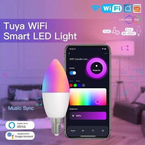 Lampe LED intelligente E14, contrôle à intensité variable, Alexa, Google, Yandex Alice, WiFi, commande vocale, ampoules, lampe Alexa, Google Home, Yandex Alice