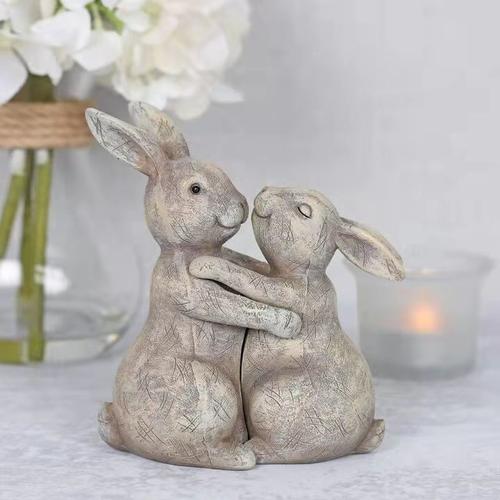 Statue de couple d'étreinte d'amour d'animal, KrasnoRabbit, renard, décoration de la maison, résine, cadeau de bonne journée de Léon, paysage de jardin