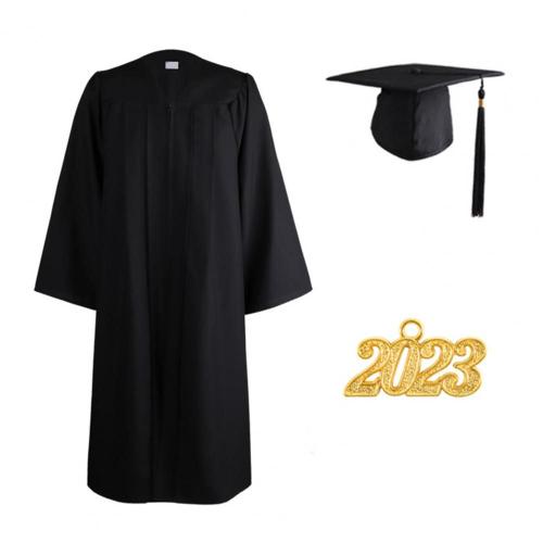 Uniforme De Remise Des Diplômes Avec Pompon Et Fermeture Éclair, Cardigan Adt À Manches Longues, Robe De Graduation Universitaire, Ensemble De Chapeau, Vêtements Noirs, 1 Ensemble, 2023