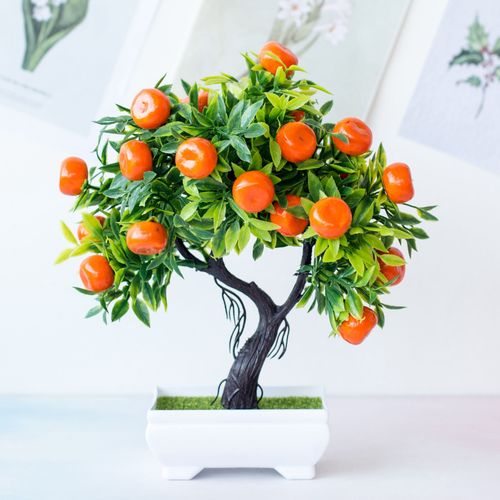 Plantes bonsaï artificielles, faux arbre Orange mousse fruits en pot, accessoires de décoration pour la maison, décor du nouvel an