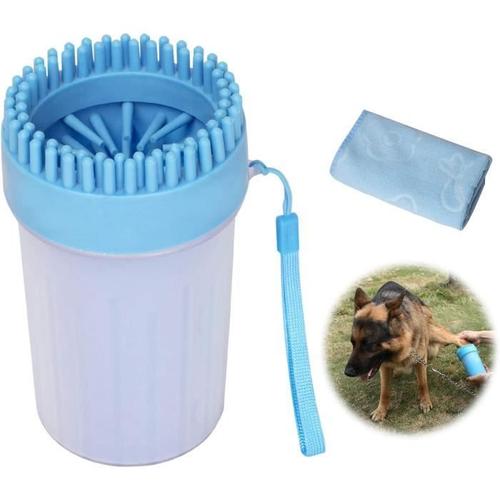 Nettoyeur De Pattes De Chien Portable Avec Serviette, Brosse De Nettoyage En Silicone Souple (Bleu).