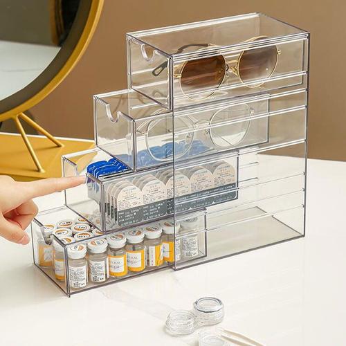 Boîte de rangement MELStorage en plastique transparent à 4 couches, anti-poussière, stockage de bureau cosmétique, lunettes, livraison directe T1