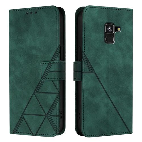 Étui Pour Samsung Galaxy A8 2018 Titulaire De La Carte De Crédit Cuir Pu Portefeuille Couverture Livre De Protection Flip Folio - Vert