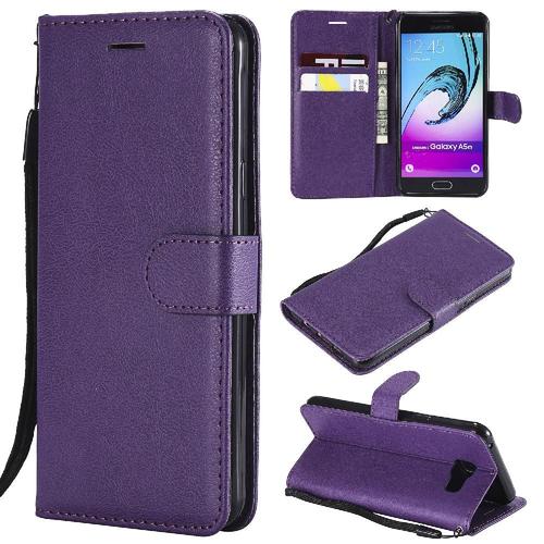 Flip Étui Pour Samsung Galaxy A5 2016 Avec Fente Pour Carte Étui De Téléphone Portefeuille D'affaires Couleur Solide Classique Cuir De Haute Qualité - Violet