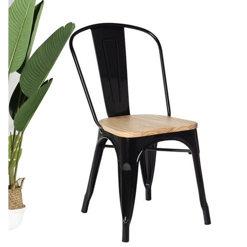 Kosmi - Chaise Noire En Métal Et Bois Clair Style Industriel Factory En Métal Noir Mat Et Assise En Bois Clair
