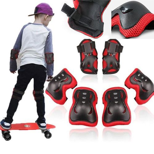 Lot De 6 Pcs - Pack De Protection Enfant Equipement Sportif Léger Pour Vélo Patinnage - Protecteur De Genouillère Coudière & Poignet ( Noir Rouge )