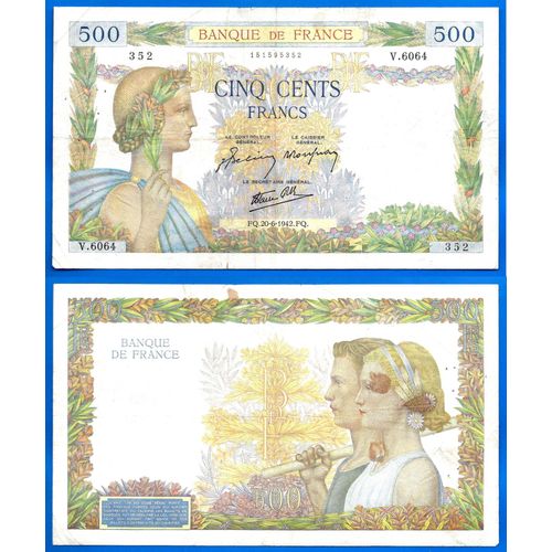 France 500 Francs 1942 Billet La Paix Frcs Frs Frc