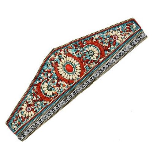 Ceinture Ethnique Bohème Pour Femme, Perle Colorée, Gravier, Cuir Élastique, Ceinture De Robe Marocaine, Ventre Tibétain, Bijoux Joindian