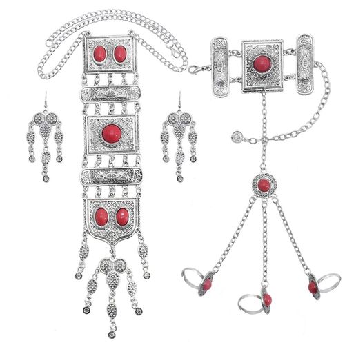 Ensemble De Boucles D'oreilles Et Bracelet En Acrylique Rouge Pour Femmes, Bijou De Style Gitane, Rétro, Turc, Robe, Accessoires
