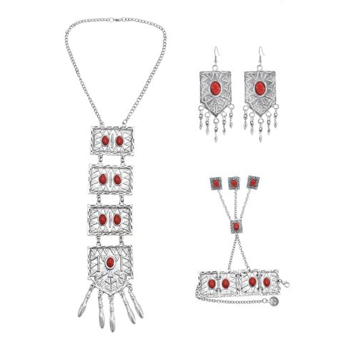 Ensemble De Boucles D'oreilles Et Bracelet En Acrylique Rouge Pour Femmes, Bijou De Style Gitane, Rétro, Turc, Robe, Accessoires