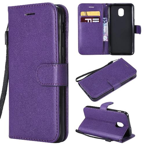 Flip Étui Pour Samsung Galaxy J3 2018 Couleur Solide Classique Cuir De Haute Qualité Avec Fente Pour Carte Étui De Téléphone Portefeuille D'affaires - Violet