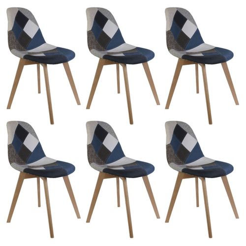 Damas - Lot De 6 Chaises Patchwork Bleu Et Gris
