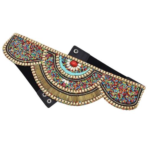 Ceinture En Cuir Bohème Pour Femmes, 3 Couleurs, Noir, Bleu, Marron, Perles De Riz, Coquille, Pierre, Élastique, Chaîne De Taille Réglable, Bijoux Ethniques