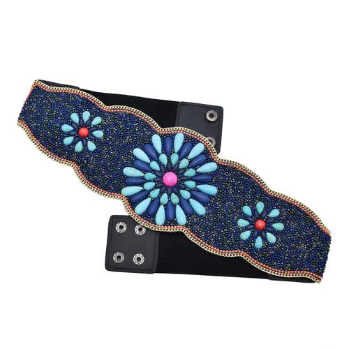 Ceinture En Cuir Bohème Pour Femmes, 3 Couleurs, Noir, Bleu, Marron, Perles De Riz, Coquille, Pierre, Élastique, Chaîne De Taille Réglable, Bijoux Ethniques