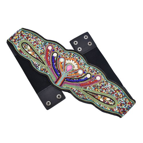 Ceinture Ethnique Bohème Pour Femme, Perle Colorée, Gravier, Cuir Élastique, Ceinture De Robe Marocaine, Ventre Tibétain, Bijoux Joindian